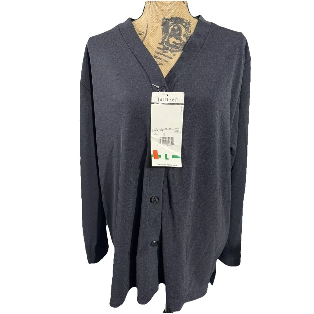 Jantzen Classics Vintage Black Button Front V-neck Button Jacket Shirt large